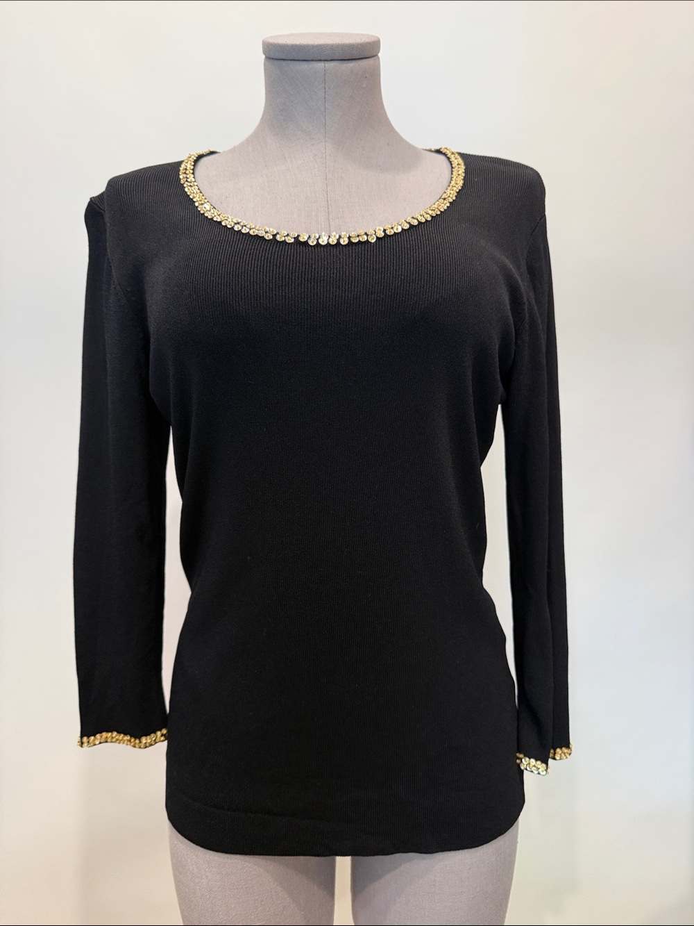 Graffiti Black Embellished Knit Top | Size Medium